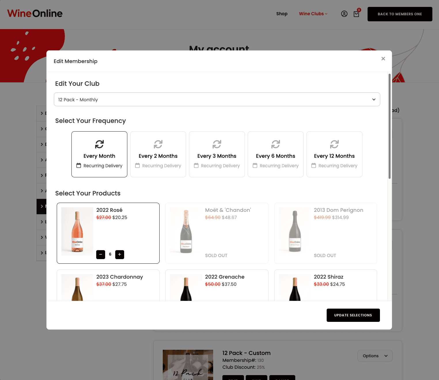 My Membership self-service portal where members edit products, frequency and payment details