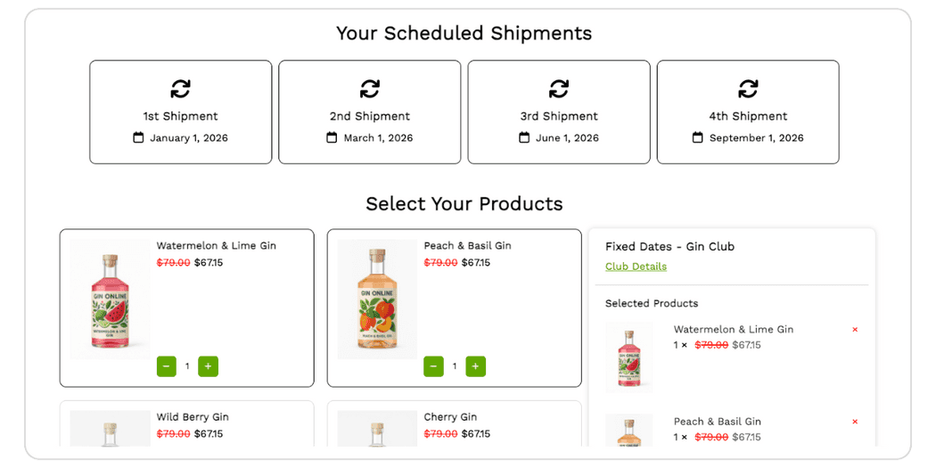 Fixed date schedule setup with unlimited shipment dates processed together for all members