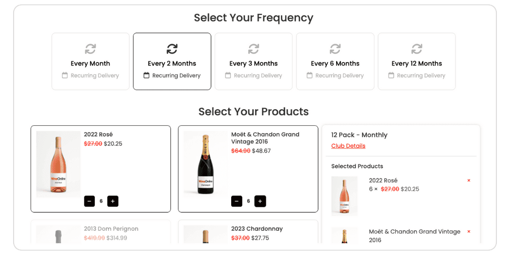 Monthly schedule frequency options in the club widget, from every month to every 12 months