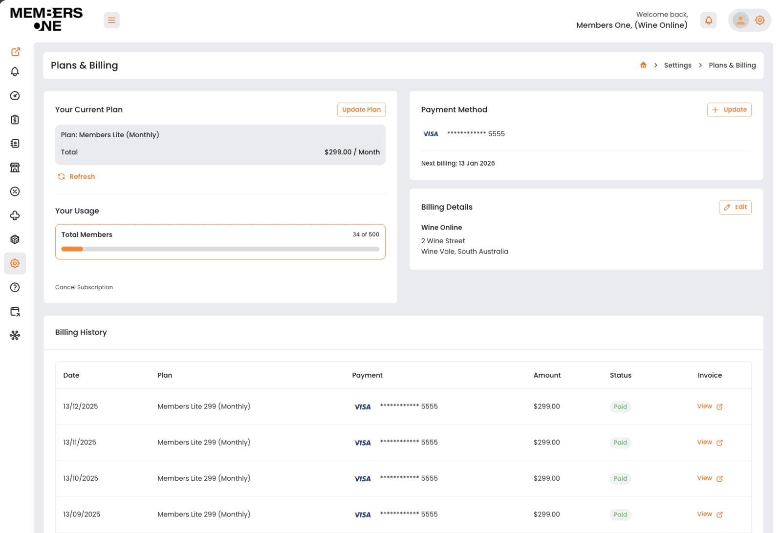 All-new Plans and Billing section showing usage tracking, plan limits and invoice history