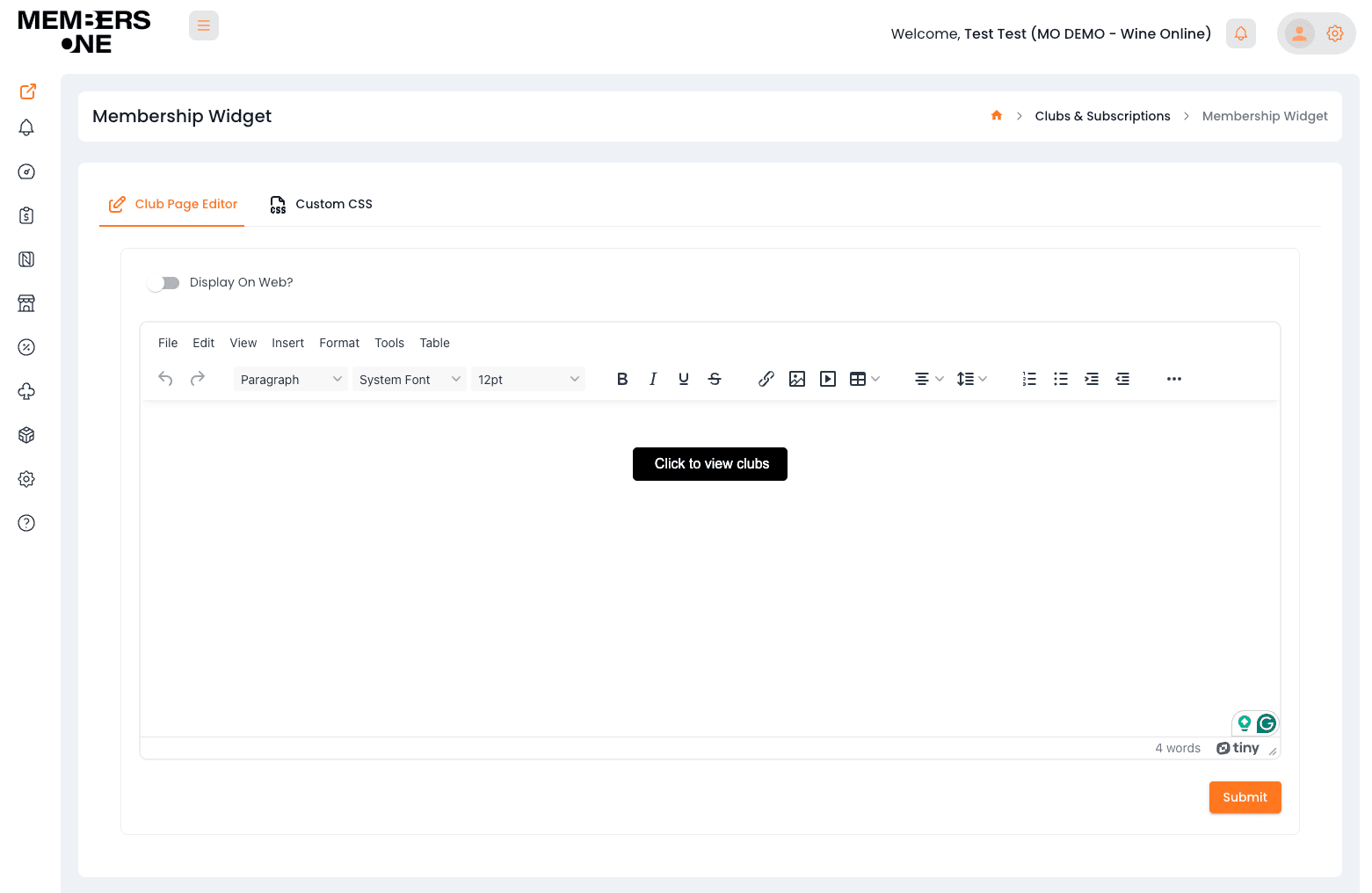 Club Page Editor for customising the intro content and buttons above the subscription club widget