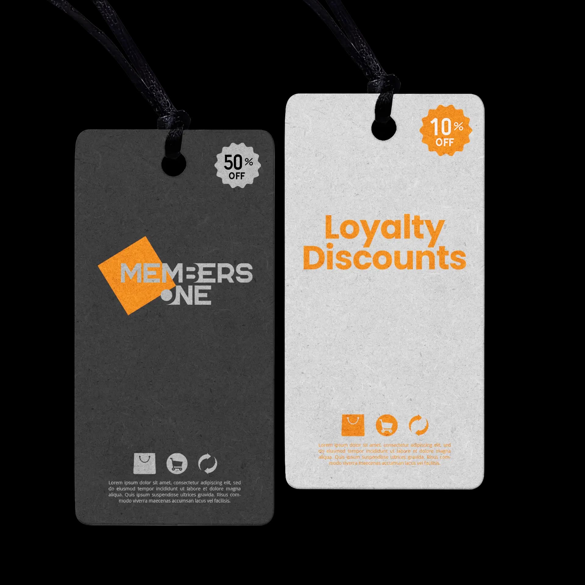 Graphic of two shopping tags representing loyalty discount tags.