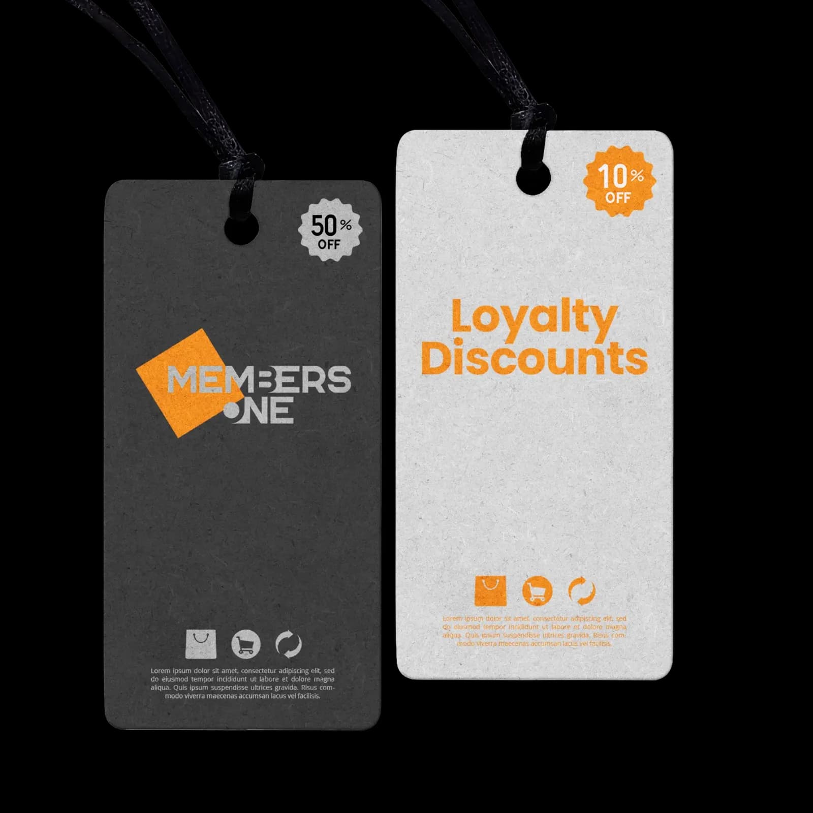 Graphic of two shopping tags representing loyalty discount tags.