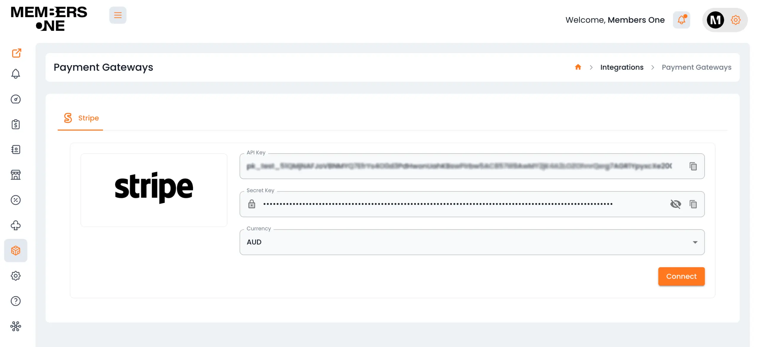 Members One Enter your Stripe API keys in Members One to connect Stripe as your payment processor.