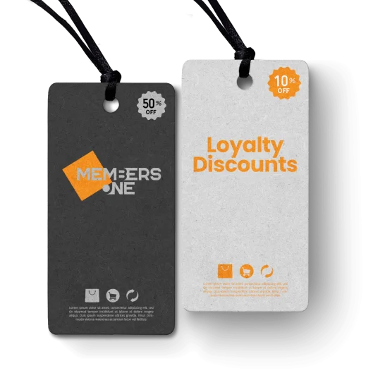 Graphic of two shopping tags representing loyalty discount tags.